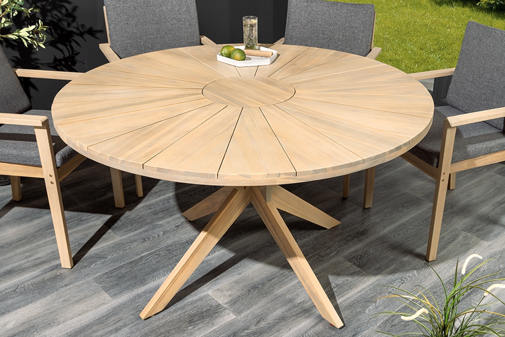 Runder Gartentisch KOPENHAGEN 140cm natur Akazie Massivholz In- und Outdoor wetterfest