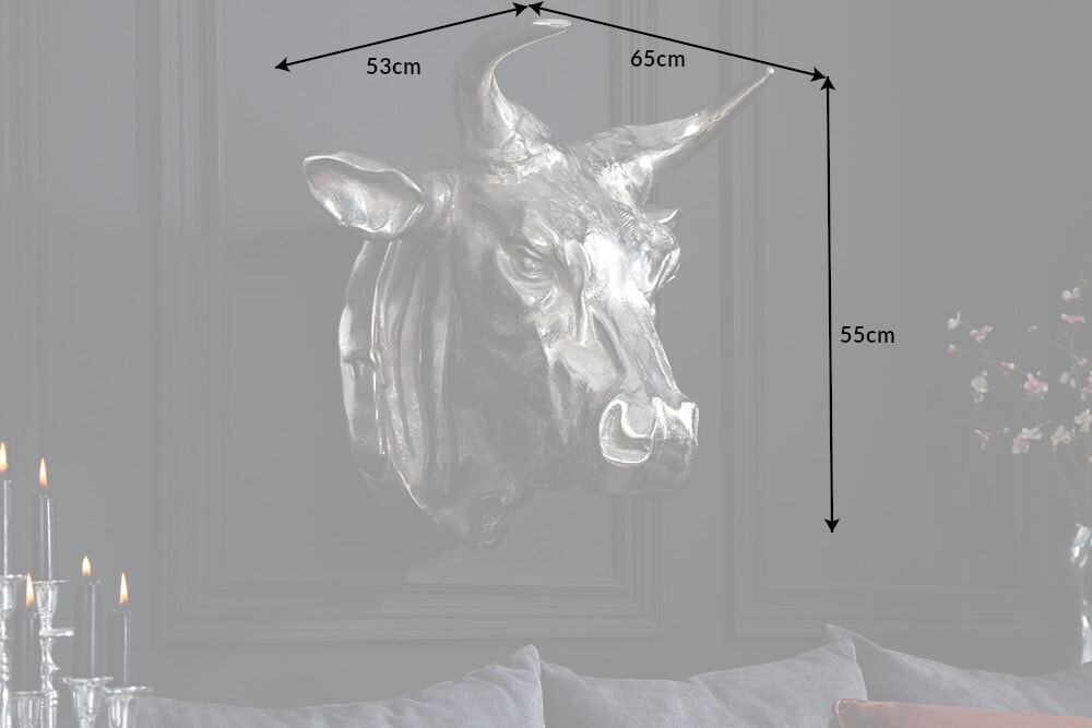 Extravagante Stierkopf Wanddekoration TORERO 65cm silber Deko Schädel
