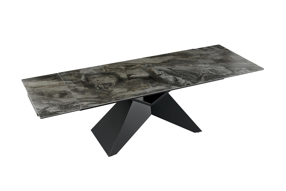 Design Esstisch DIAMOND 180-260cm taupe Keramik Metallgestell schwarz