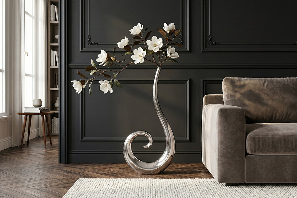Moderne Vase WAVE XL 106cm silber Aluminium poliert Dekoration