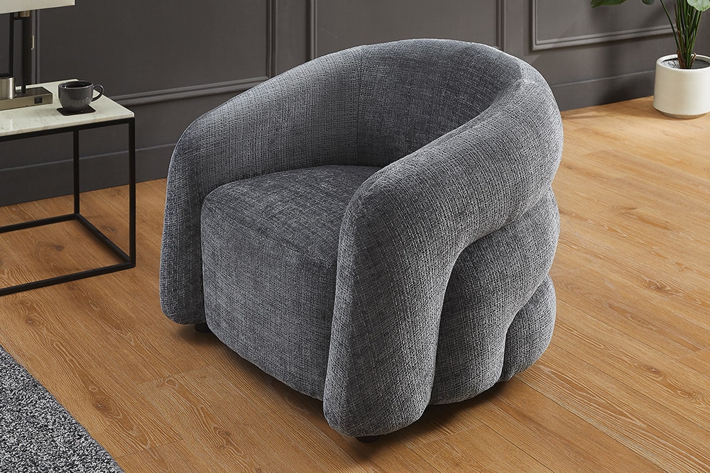 Design Sessel VOGUE 95cm grau Chenille mit Armlehnen und Nosagfederung