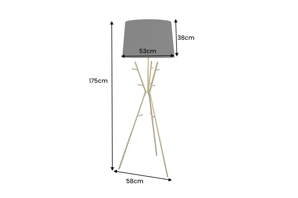 Vielseitige Stehlampe WARDROBE 175cm gold schwarz Garderobe mit Stoffschirm Metall