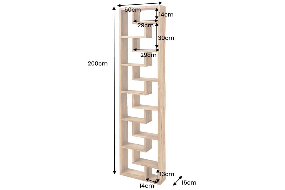 Massives Bücherregal JAVA 200cm natur recyceltes Teakholz Standregal Raumtrenner