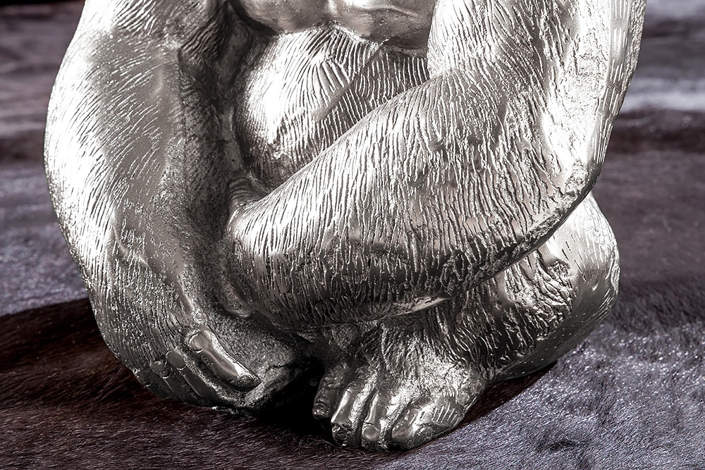 Runder Couchtisch WILDLIFE KONG 60cm silber Metall Glas Affenfigur Gorilla Skulptur handmade