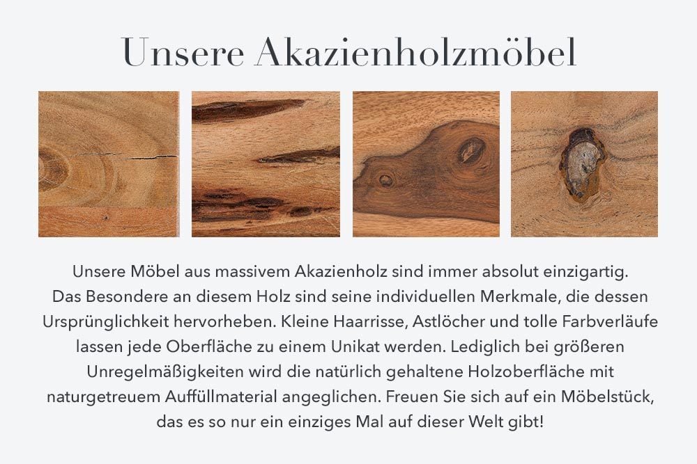Massives TV-Board AMAZONAS 160cm Akazie Metall Lowboard Baumkante