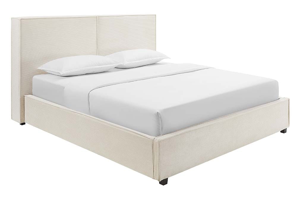 Modernes Boxbett ROCCO 160x200cm beige Cord mit Stauraum und Lattenrost