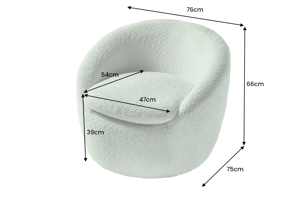Drehbarer Design Sessel ALPINE salbei Bouclé 360° mit Armlehnen