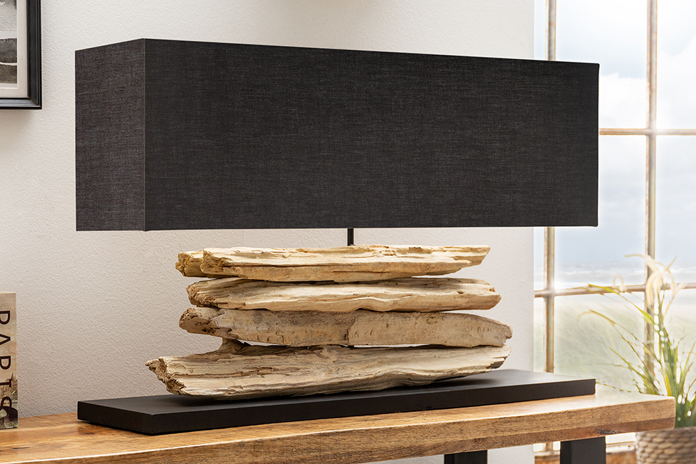 Handgearbeitete Tischlampe RIVERINE 80cm schwarz Treibholz Tischleuchte
