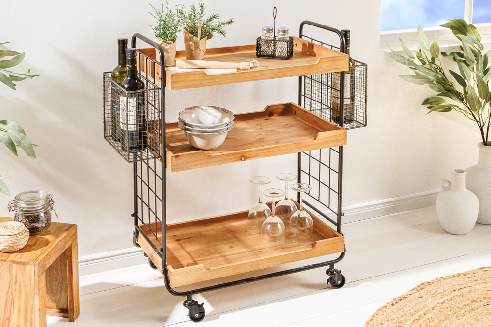 Massivholz Servierwagen SEVEN SEAS 80cm natur Küchenwagen Metall mit Rollen » Jetzt kaufen