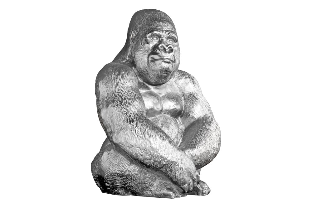 Dekorative Gorillafigur KONG 40cm silber handmade Metall Skulptur