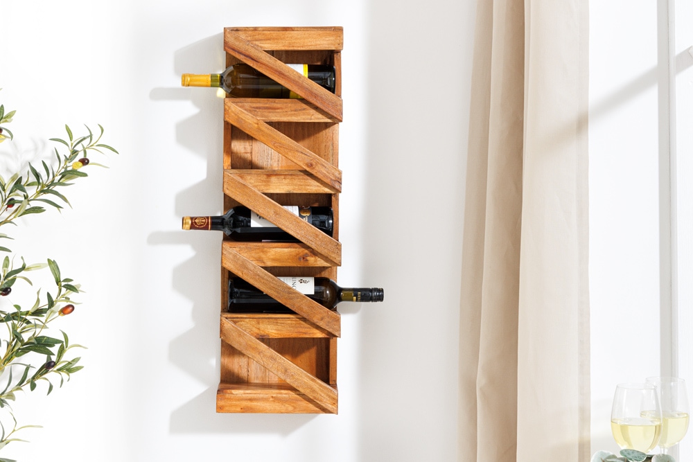 Massives Weinregal MAKASSAR 80cm recyceltes Teakholz für 5 Flaschen Wandregal