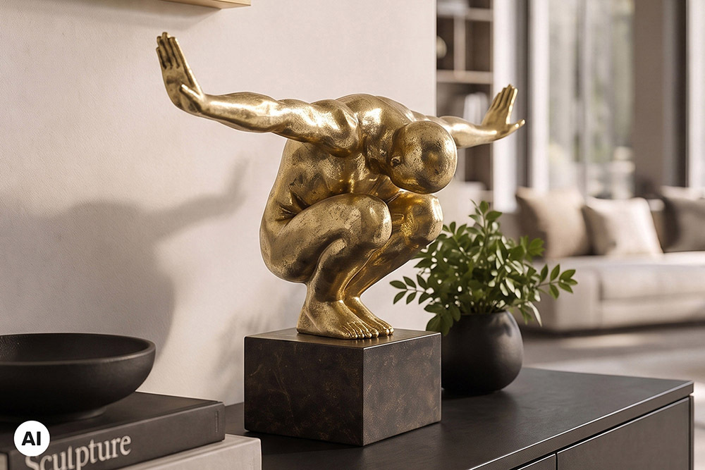 Deko-Figur HIGH DIVER 50cm gold schwarz handmade Athleten-Skulptur