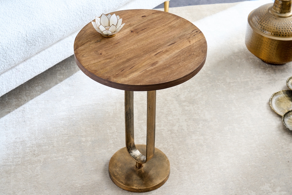 Runder Beistelltisch ELEGANCE 60cm messing Mangoholz Metall Aluminium massiv handmade