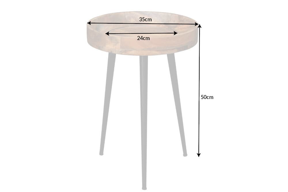 Massiver Beistelltisch PURE NATURE 35cm natur Mangoholz rund mit schwarzen Metallbeinen
