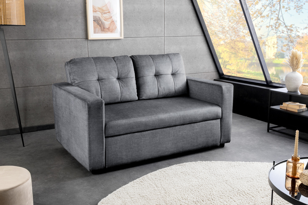 Sofa mit Schlaffunktion SMART 140cm grau hochwertiger Vogue Seiden Samtstoff