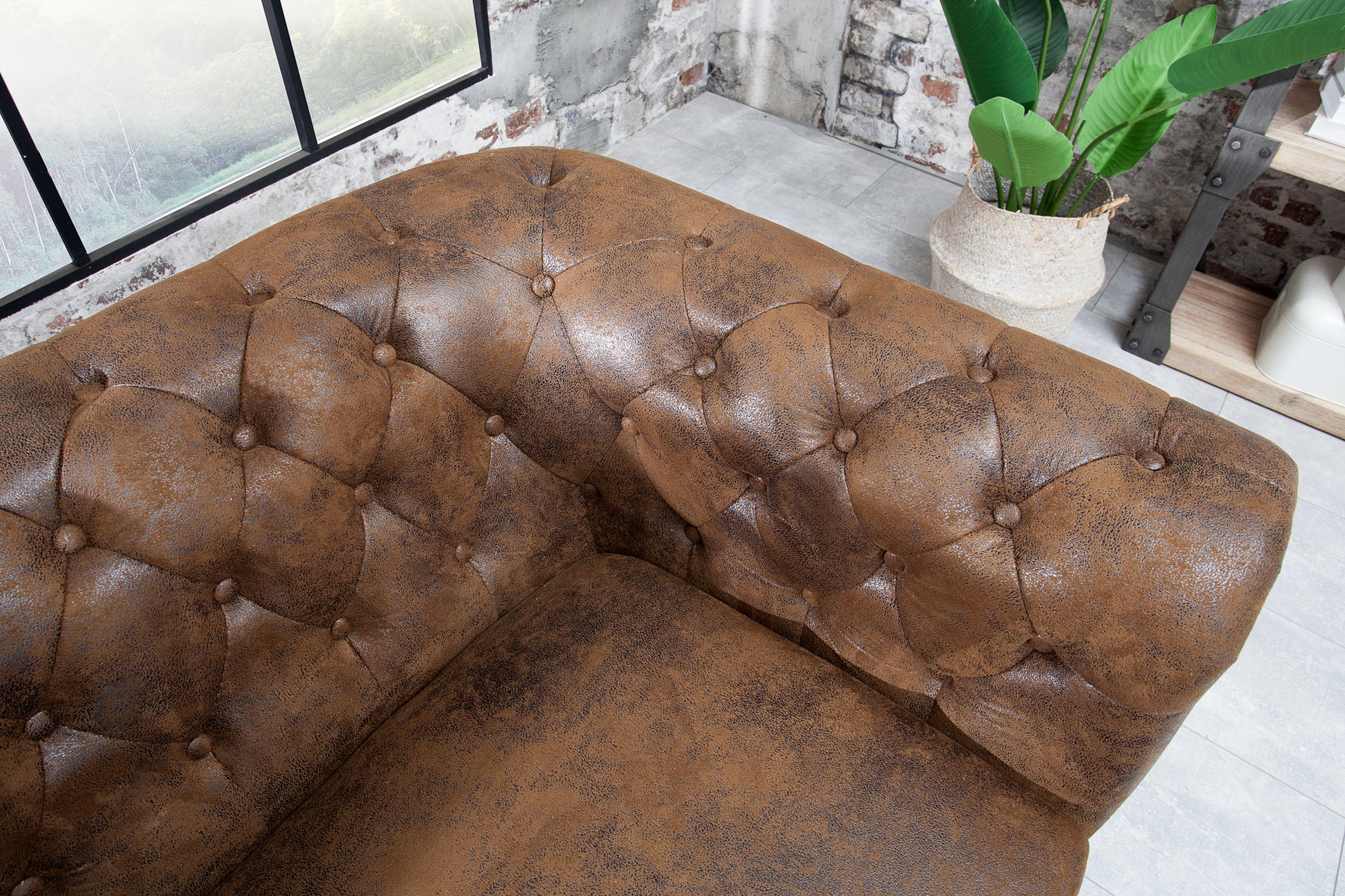 Chesterfield 3-Sitzer Sofa 205cm antik braun Microfaser Federkern Knopfheftung