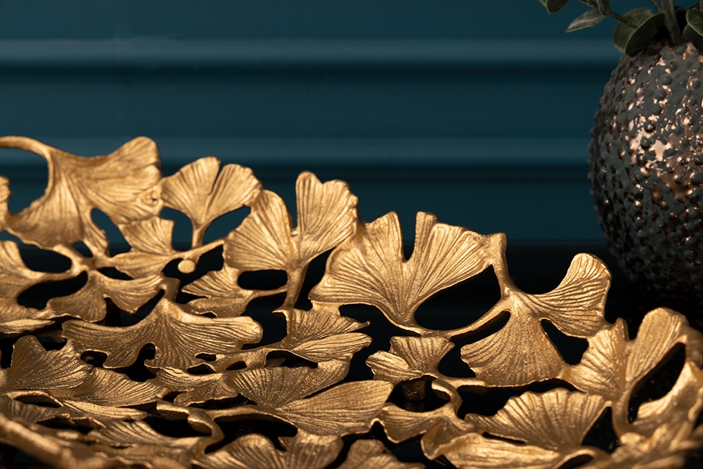 Dekorative Schale GINKGO LEAFS 40cm gold handmade Metall