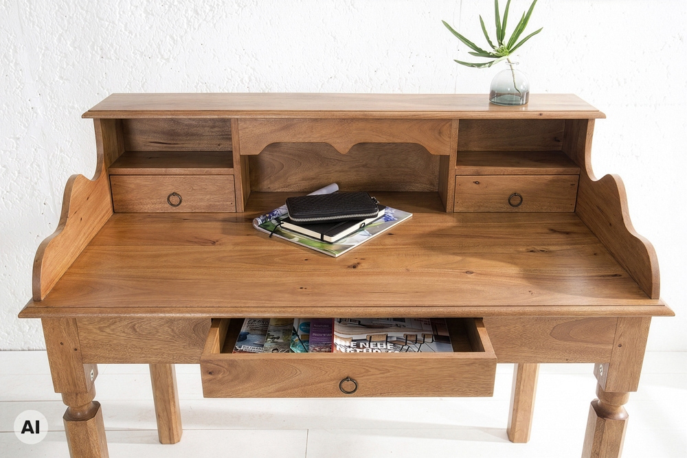 Design Sekretär HEMINGWAY L 115cm braun Mangoholz honey finish Schreibtisch