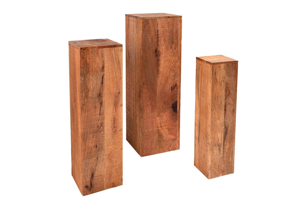 Design Deko Säule 3er Set MAKASSAR 80cm Mangoholz Handarbeit