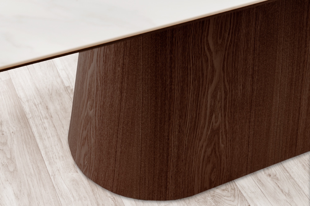 Design Esstisch UNIQUE 200cm weiß Walnuss Keramik Marmor Säulenfuß
