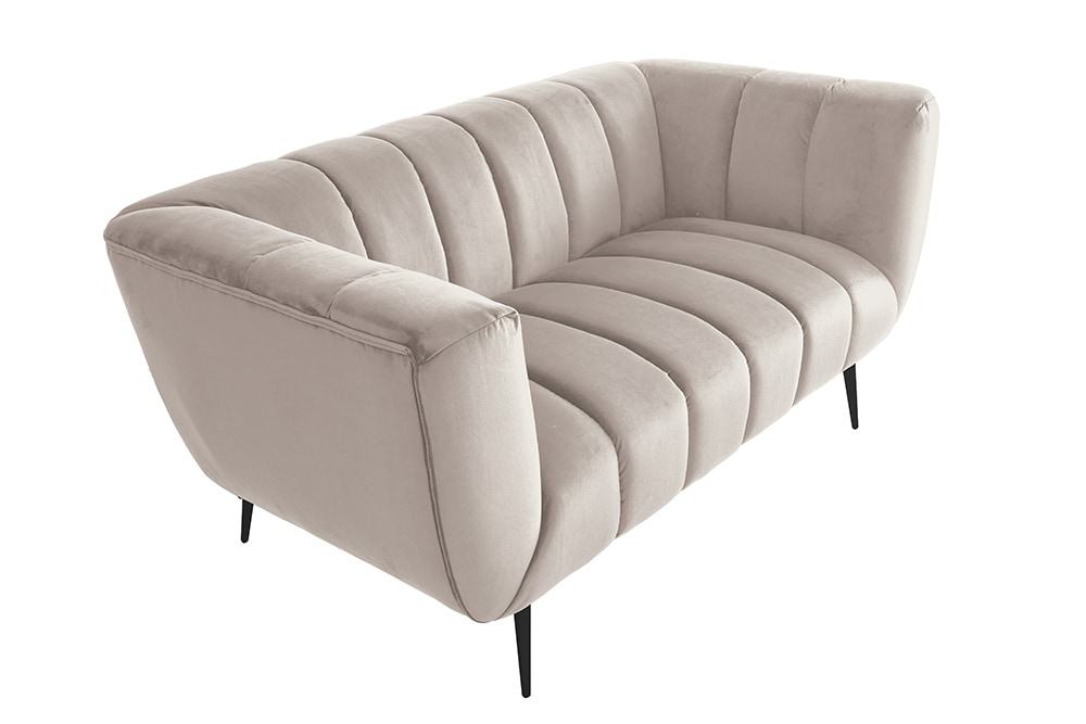 Design 2-Sitzer Sofa NOBLESSE 165cm champagner Samt schwarze Metallfüße Federkern