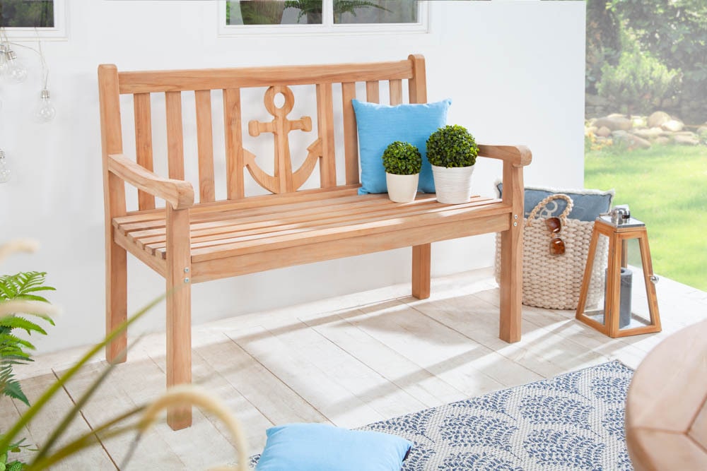Massive Gartenbank EMPIRE TEAK 120cm Teakholz mit Ankerdesign
