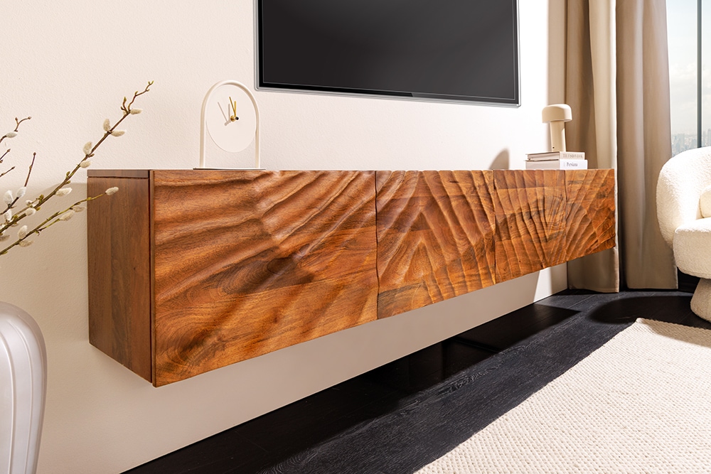 Massives TV-Board SCORPION 200cm braun Mangoholz hängend Lowboard