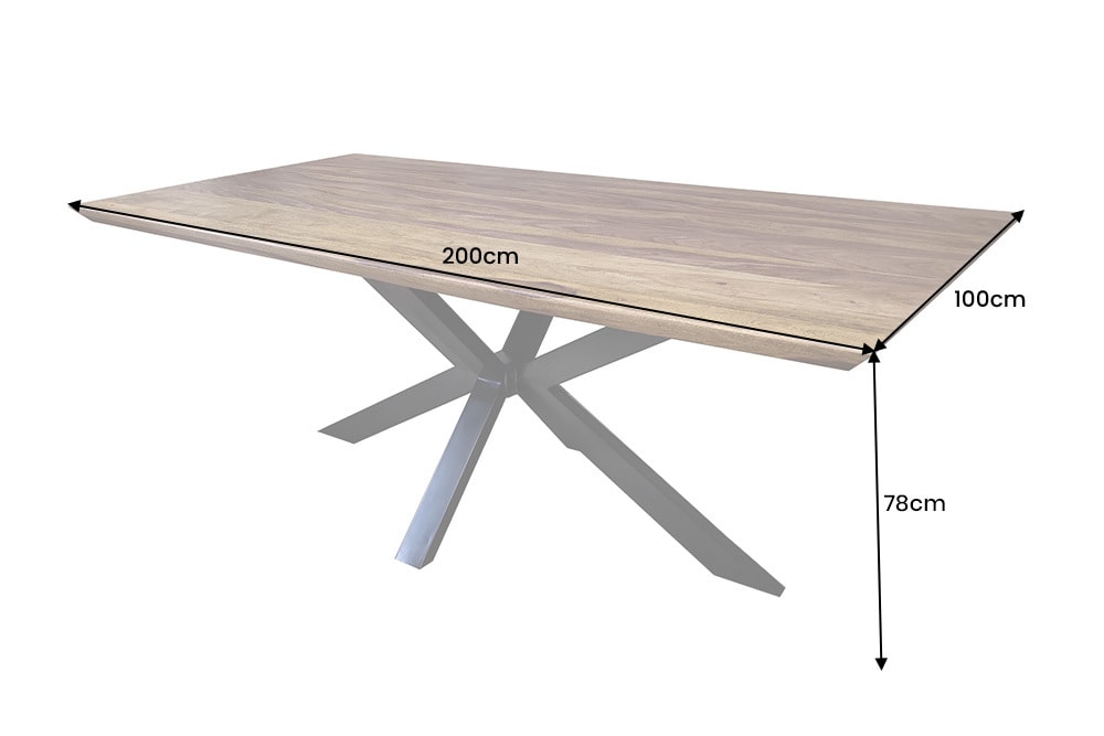 Massivholz Esstisch GALAXIE 200cm braun Sheesham stone finish Industrial Design