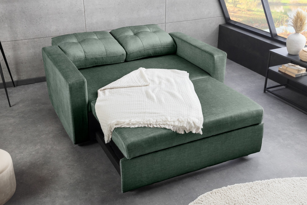 Sofa mit Schlaffunktion SMART moosgrün hochwertiger Vogue Seiden Samtstoff
