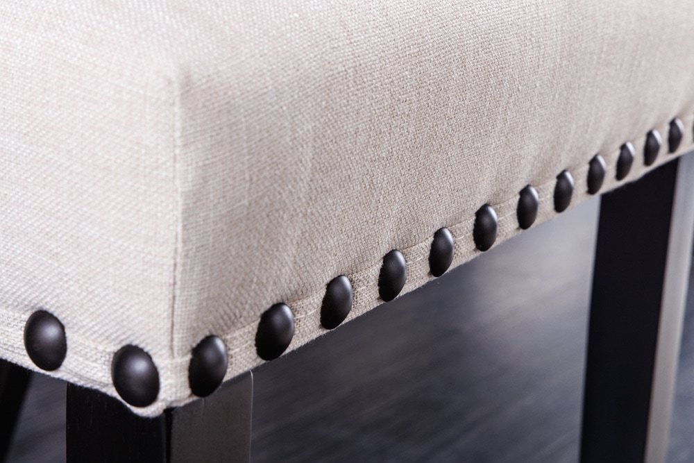 Design Stuhl CASTLE beige schwarz Strukturstoff Holzfüße Chesterfield
