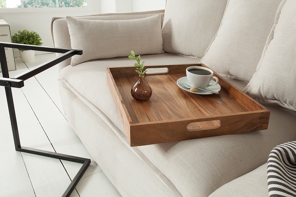 Elegantes Servier Tablett CIANO 40x40cm Akazie Massivholz mit Griffen