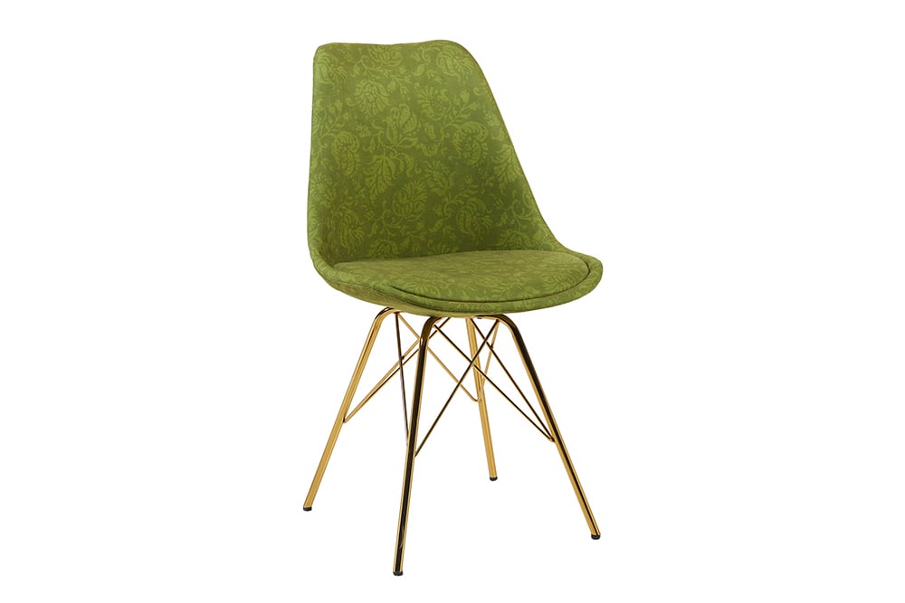 Design Stuhl SCANDINAVIA MEISTERSTÜCK grün Chenille gold Metall