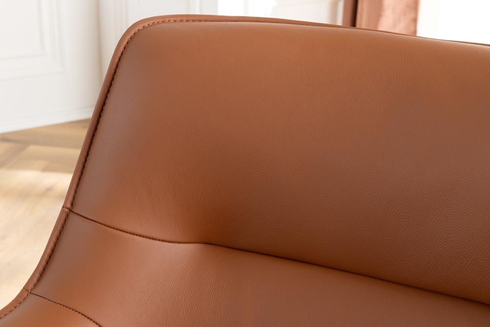 Drehbarer Stuhl LE GRAND cognac Echtleder Strukturstoff schwarzes Metallgestell