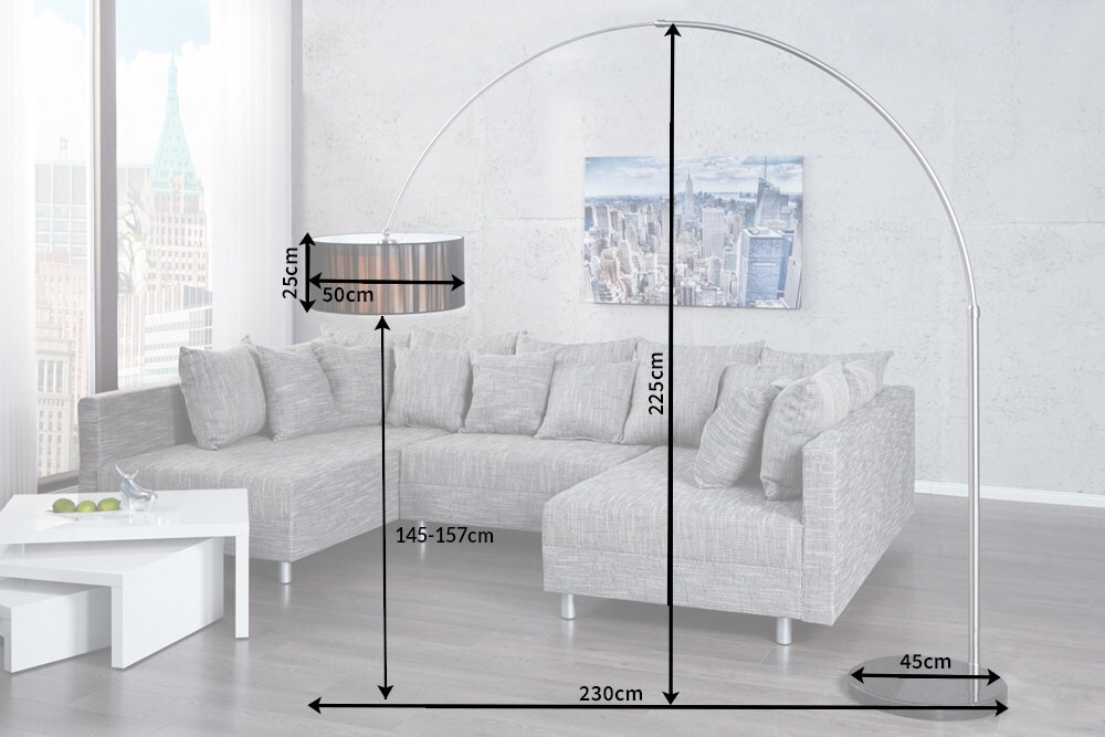Design Bogenlampe EXTENSO 230cm schwarz Stehlampe mit Marmorfuß