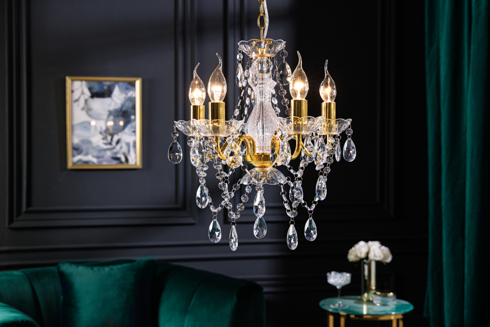 Design Kronleuchter DIAMONDS S 40cm gold Acryl 5-armig Barock Design