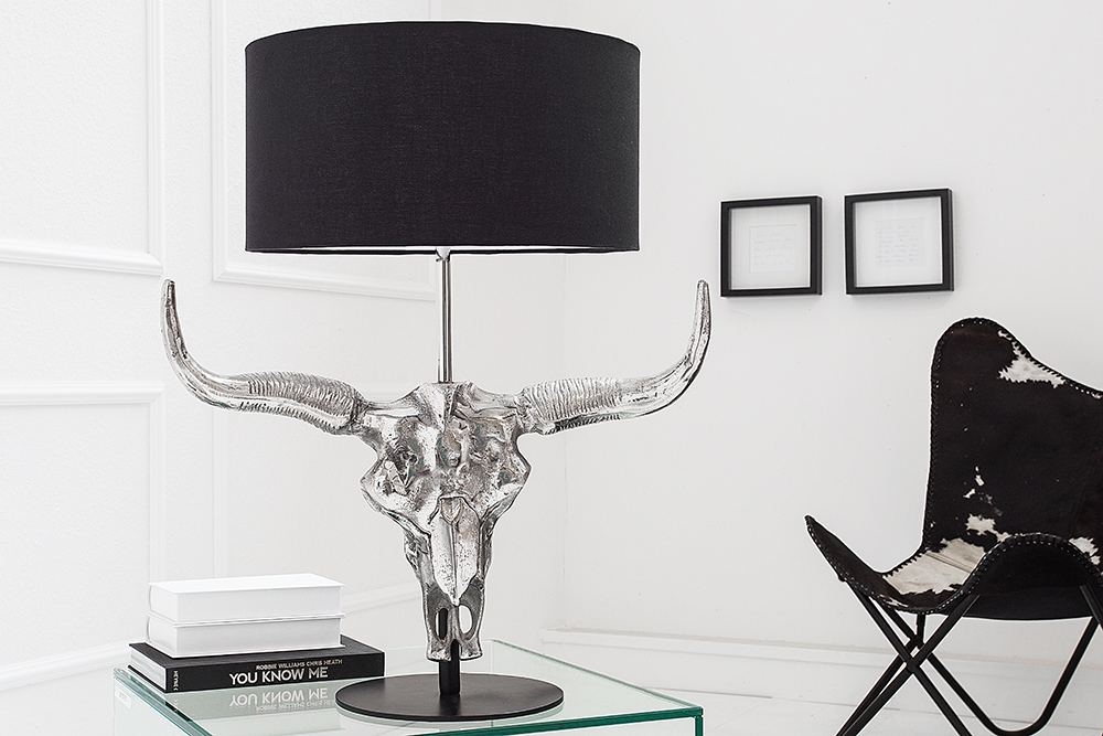 Extravagante Tischlampe EL TORO 68cm schwarz Stierkopf Tischleuchte