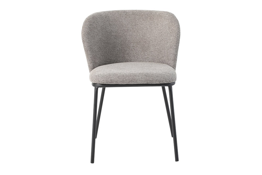 Design Stuhl LYON grau beige Chenille schwarze Metallbeine