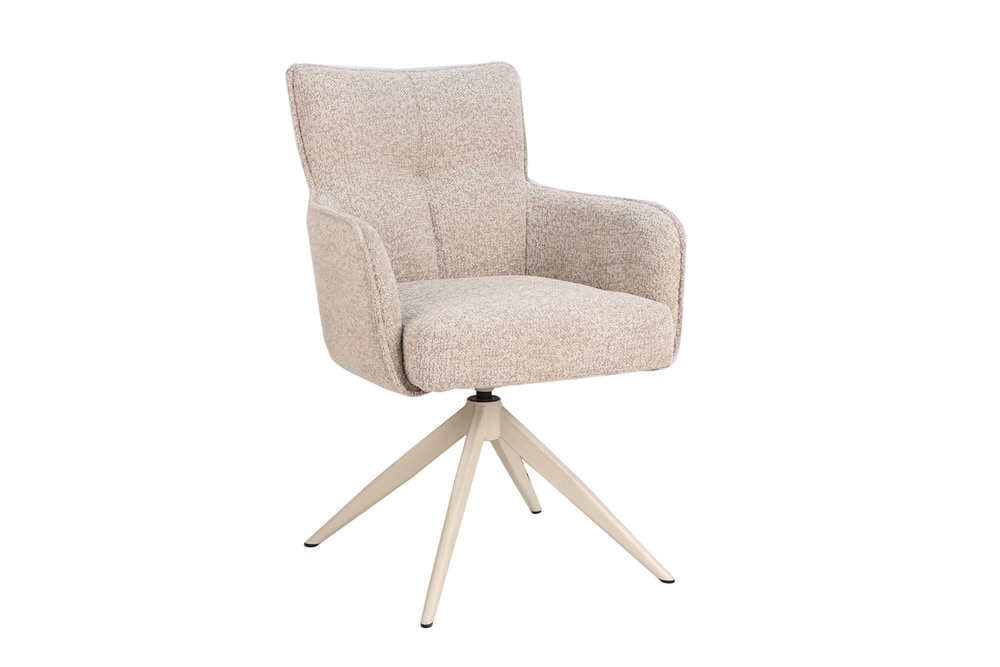Drehbarer Stuhl LUGANO taupe Bouclé Tweed Soft Federkern mit Armlehne bis 150 kg belastbar