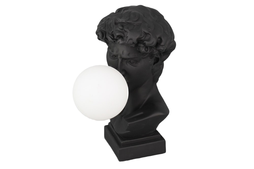 Handgefertigte Tischlampe DAVID 30cm schwarz Büste mit weißer Lampenkugel