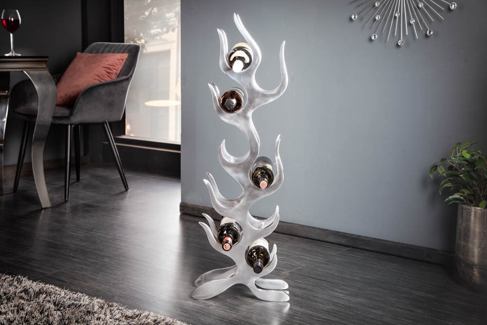 Modernes Weinregal FLAME 93cm silber für 9 Flaschen Flaschenhalter