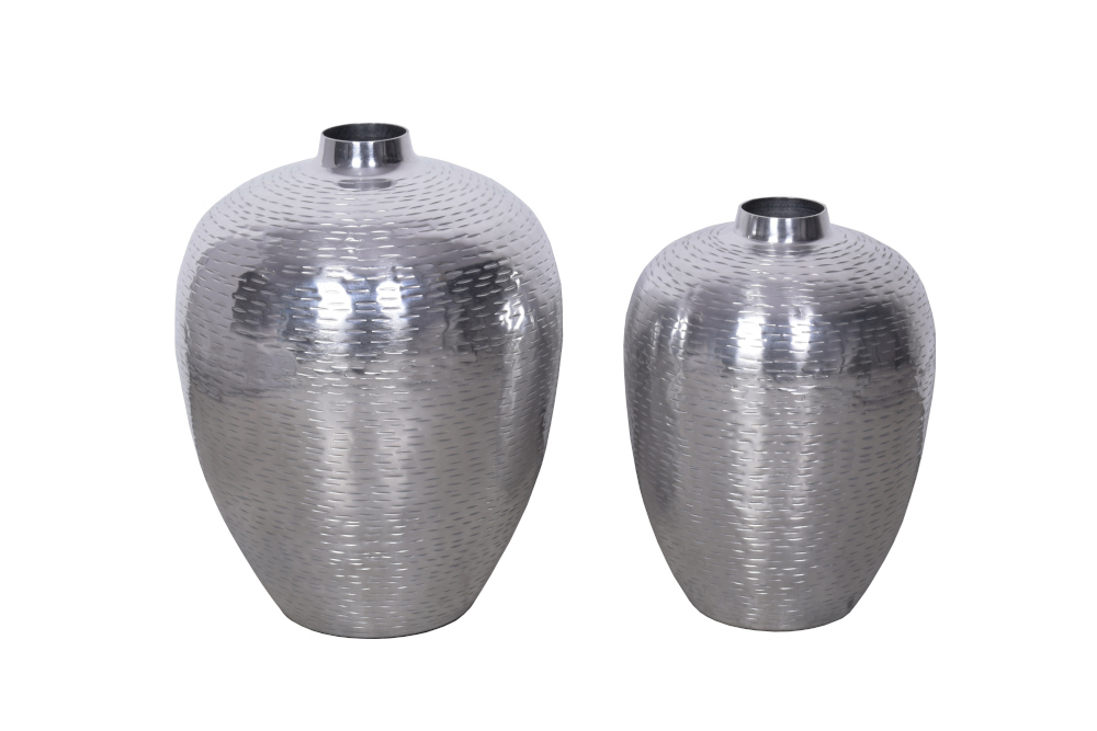 Elegantes Vasen 2er Set ORIENTAL 32cm silber im Rice Hammerschlag Design