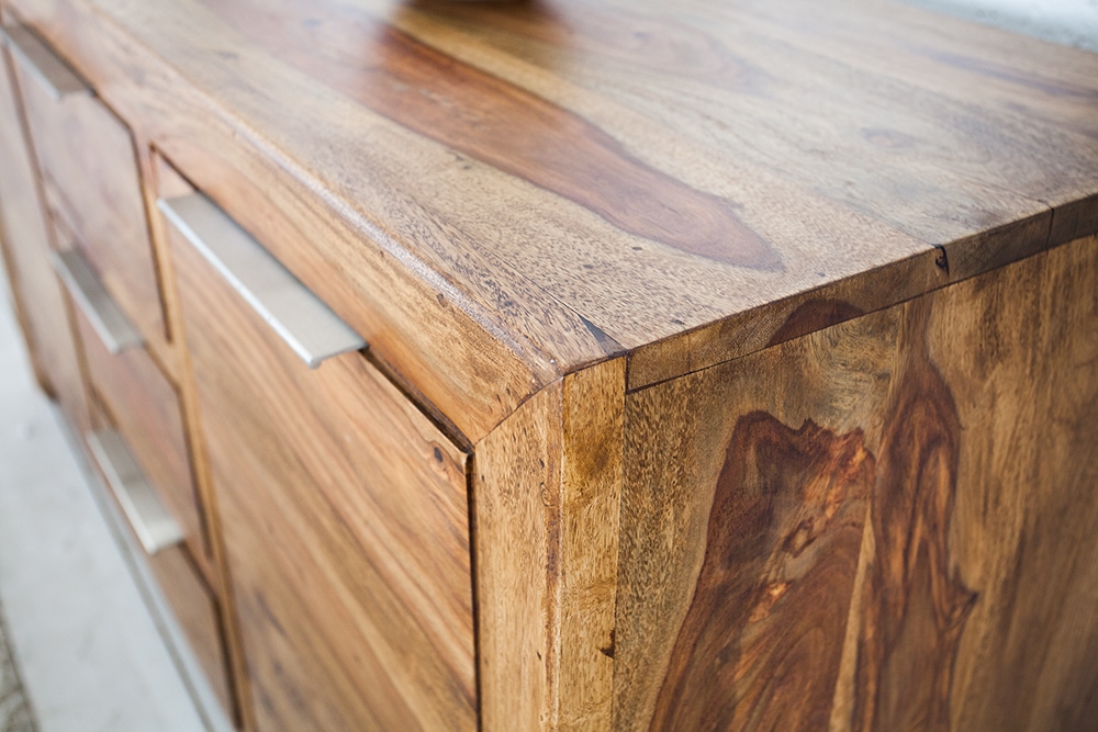 Massivholz Sideboard PURE 135cm braun Sheesham stone finish Kommode mit Schubladen