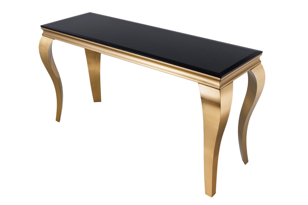 Eleganter Konsolentisch MODERN BAROCK 145cm schwarz gold Opalglas Edelstahlbeine