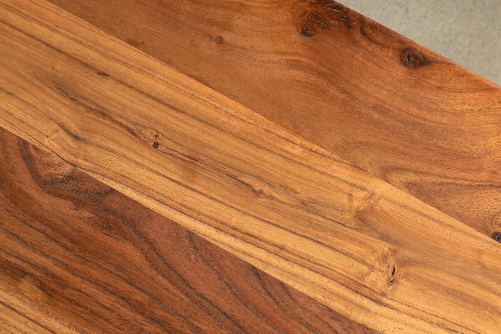 Massivholz Couchtisch MAMMUT 120cm Akazie natur V-Gestell schwarz 2,5cm Tischplatte