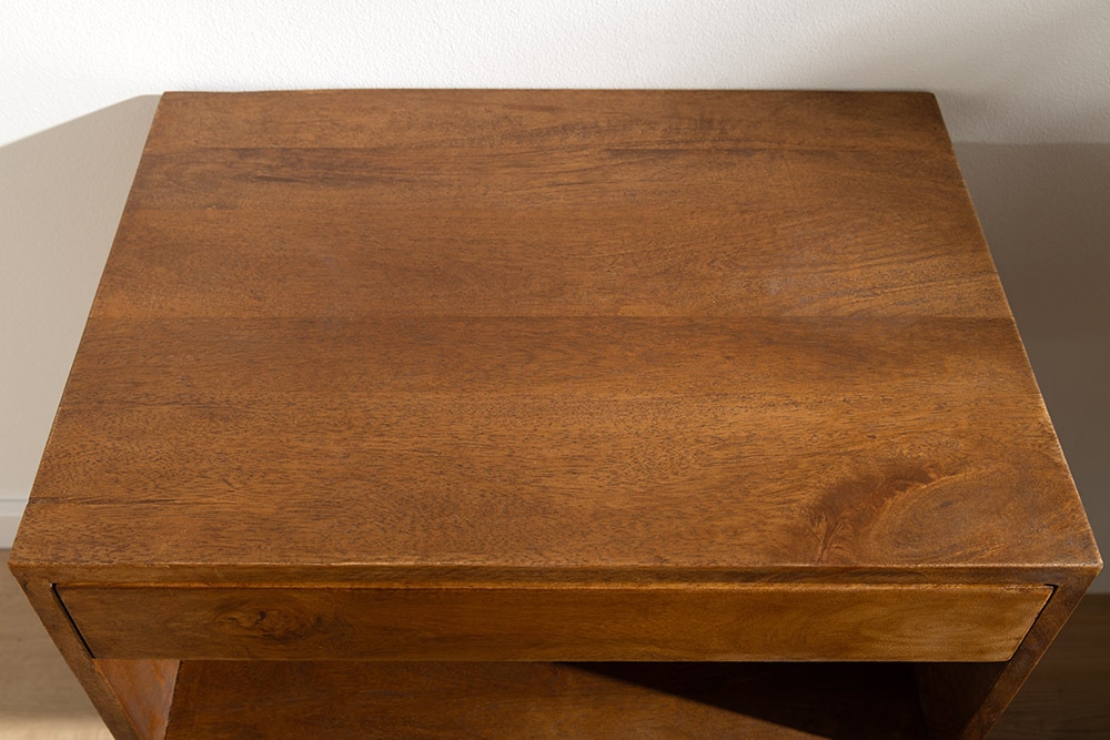 Hängender Nachttisch PURE 50cm braun Mangoholz honey finish Wandregal Schublade