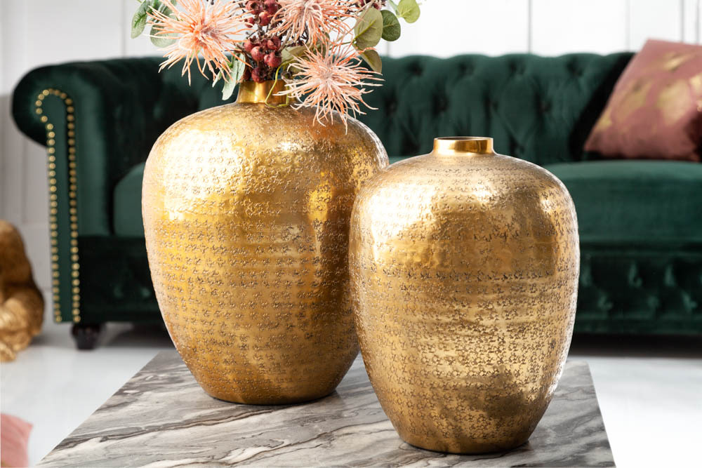 Elegantes Vasen 2er Set ORIENTAL 33cm gold in Handarbeit verziert