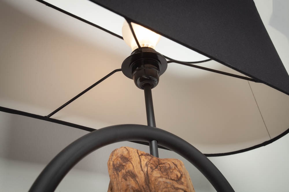 Design Stehlampe ELEMENTS 147cm schwarz Baumwollschirm Fuß mit Massivholz