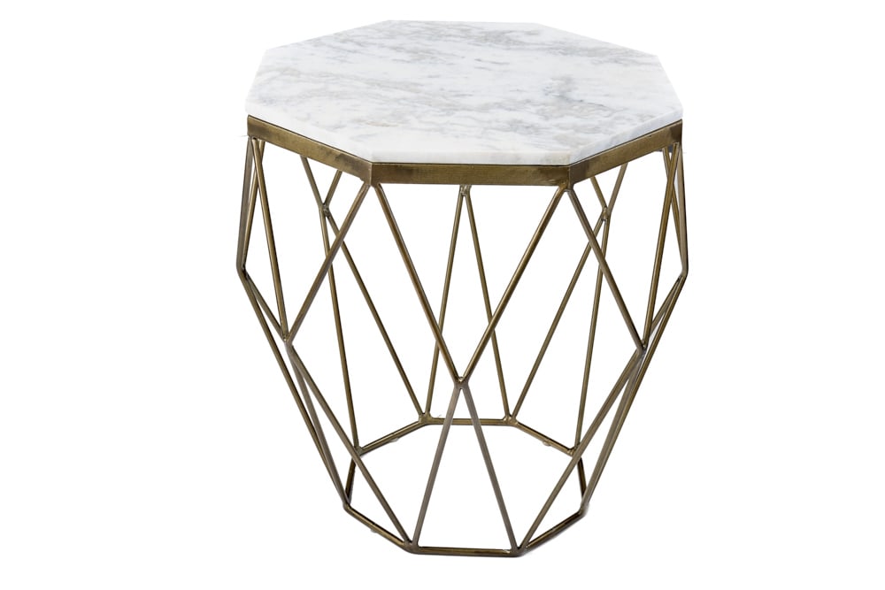 Design Beistelltisch DIAMOND 50cm weiß Marmor messing Metall