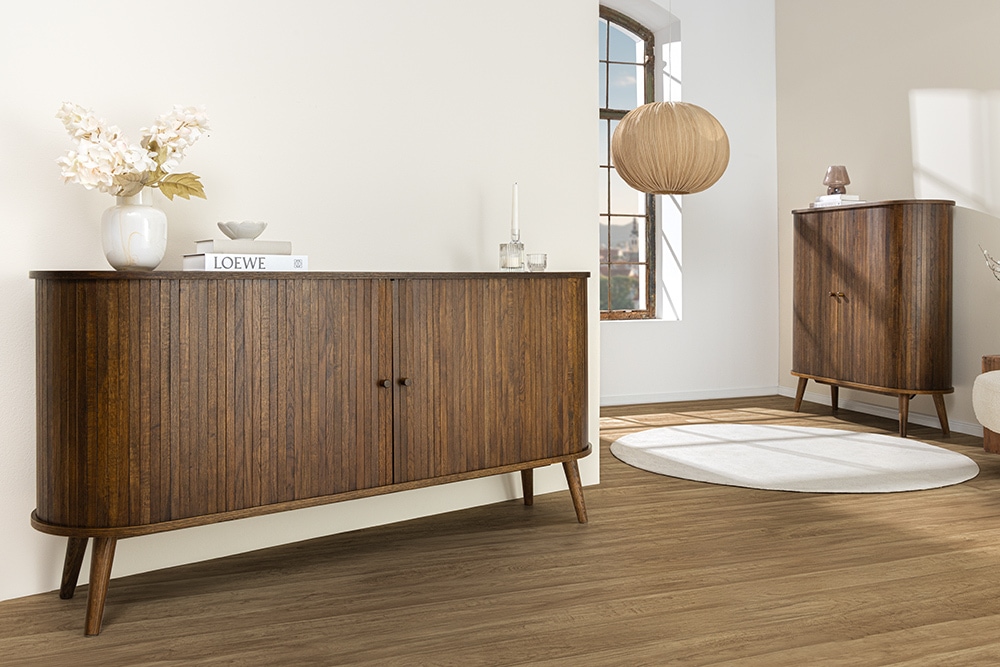 Retro Sideboard VALHALLA WOOD 160cm smoked Eichenholz Schiebetüren