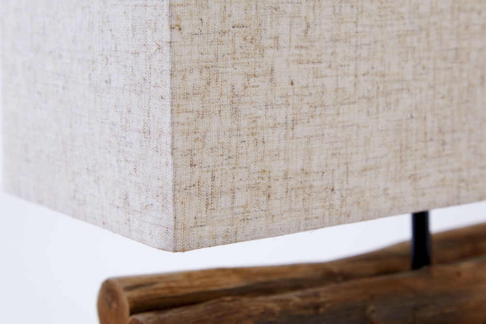 Handgefertigte Tischlampe PERIFERE 40cm beige Treibholz Leinenschirm